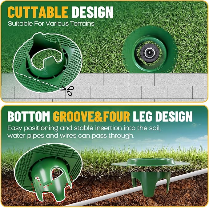 FREEKIT® 5Pack Sprinkler Head Protectors-Cuttable, Donut-Style Lawn Sprinkler Guard, ABS Plash Guard, Prevent Damage from Mower&Trimmer. Bottom Groove Pipe&Wires can Pass Through. 4 Legs Easy Position