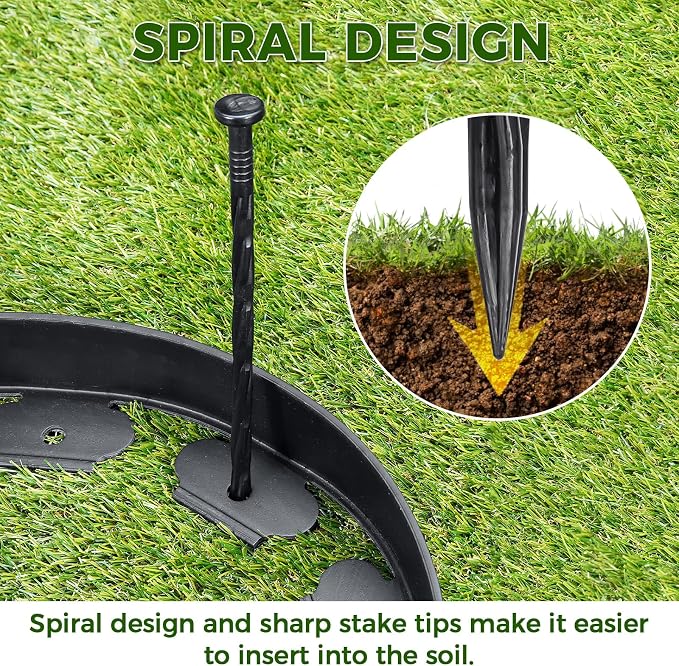 100 PCS Landscape Edging Stakes, Plastic 8-Inch Garden Anchoring Spikes, Spiral Nylon Spikes for Garden Lawn Yard Paver Edging, Weed Barriers, Artificial Turf, Tent Accessories, Grass Pathway