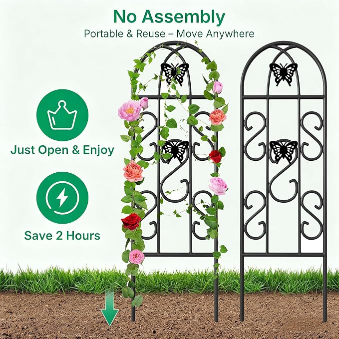 AMAGABELI Garden & Home 4 Pack Garden Trellis for Climbing Plants 60" x 18" Black Iron Trellis for Potted Plant Support Butterfly Metal Trellis for Climbing Roses Vine Flower Cucumber Clematis GT02