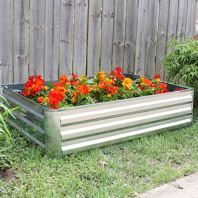 Sunnydaze Galvanized Raised Garden Bed Kit - 4x3x1 ft Outdoor Raised Garden Bed - Metal Planter Box for Vegetables, Flowers, Herbs - Silver - 4' x 3' Rectangle