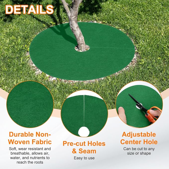 HARFINGTON 8pcs Tree Mulch Ring 28.3 Inch Non-Woven Round Tree Protector Weed Barrier Mat Plant Cover Rings for Weed Grass Control Root Protection, Green
