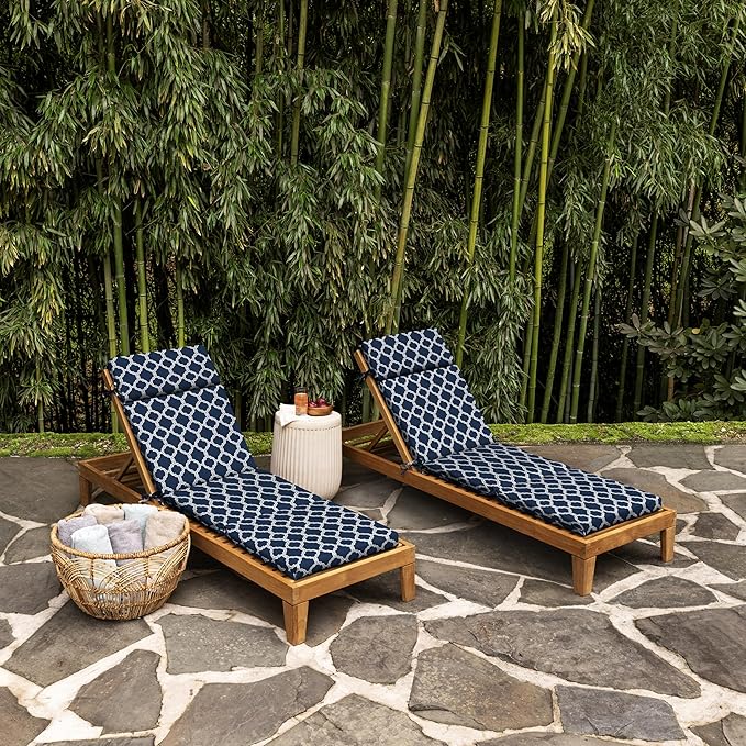 Arden earthFIBER Outdoor Chaise Cushion, 21 x 72, Rain-Proof, Fade Resistant, Cushion for Chaise Lounger Sapphire Blue Garden Trellis