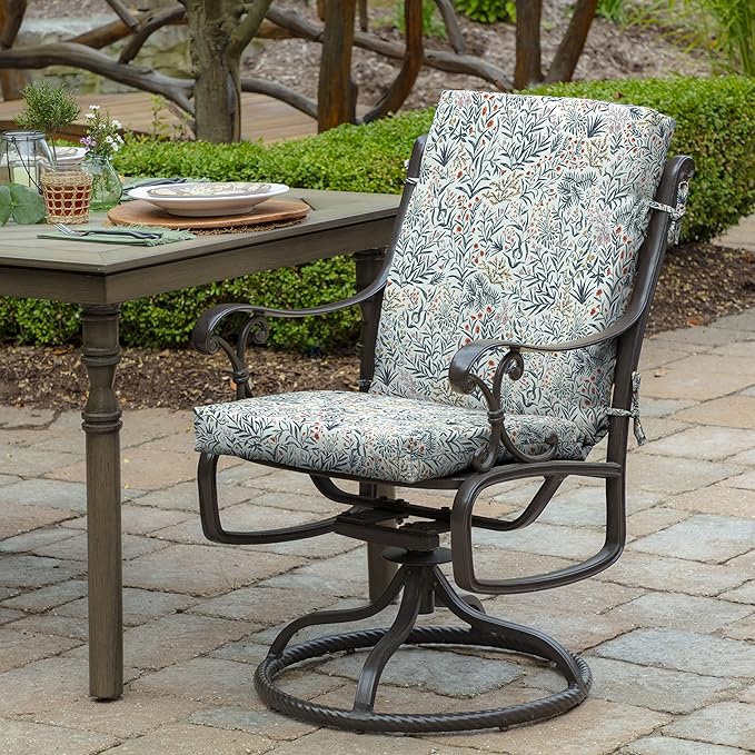 Arden Outdoor Dining Chair Cushion, 20 in x 44 in (Seat: 20x20, Back: 20x24), Weather-Proof, Rain-Proof, Fade Resistant Patio Cushion for Patio, Dining, or Rocking Chairs Pistachio Botanical