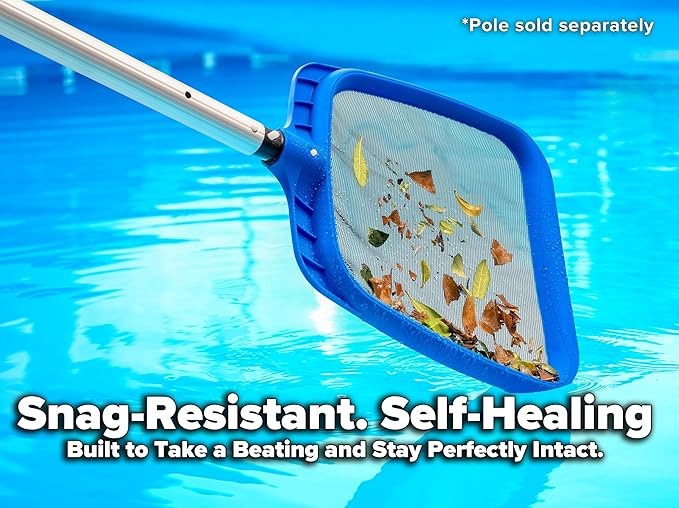 Pool Leaf Skimmer Net for Cleaning // Heavy Duty Pool Leaf Skimmer Attachment - Oversized 17 Inch With Self-Repairing Net // The Ultimate Pool Skimmer Replacement Net for Inground & Above Ground Pools