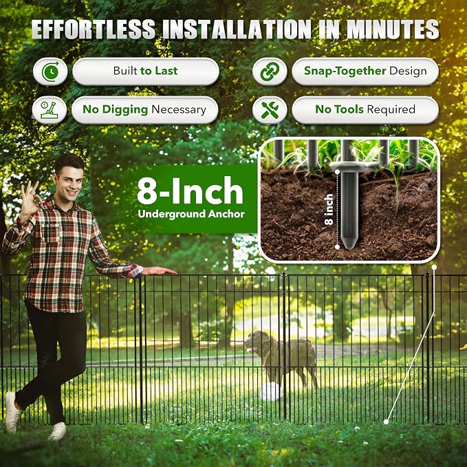 WESLEY'S CORNER Tall Fence Panels - 32”H x 29”L, No Dig Metal Dog Fence, Heavy Duty Garden Border & Animal Barrier, Rustproof, Decorative Fencing for Backyards, Frontyards, Outdoors and Edging