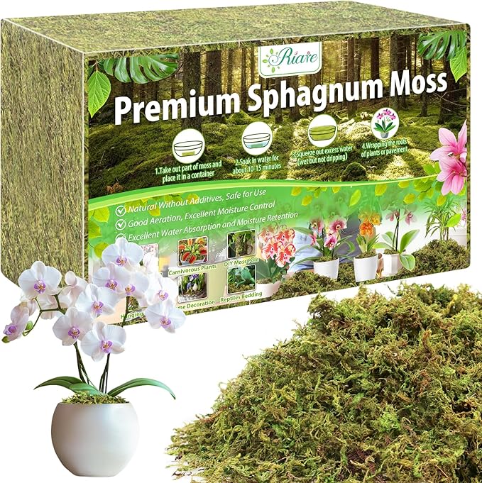Riare 4.4LBS Premium Sphagnum Moss for Plants- 80QT Natural Dried Plant Moss for Potted Plants, Orchid Moss for Repotting, Soft Green Decorative Moss for Succulents, Reptiles & DIY Crafts