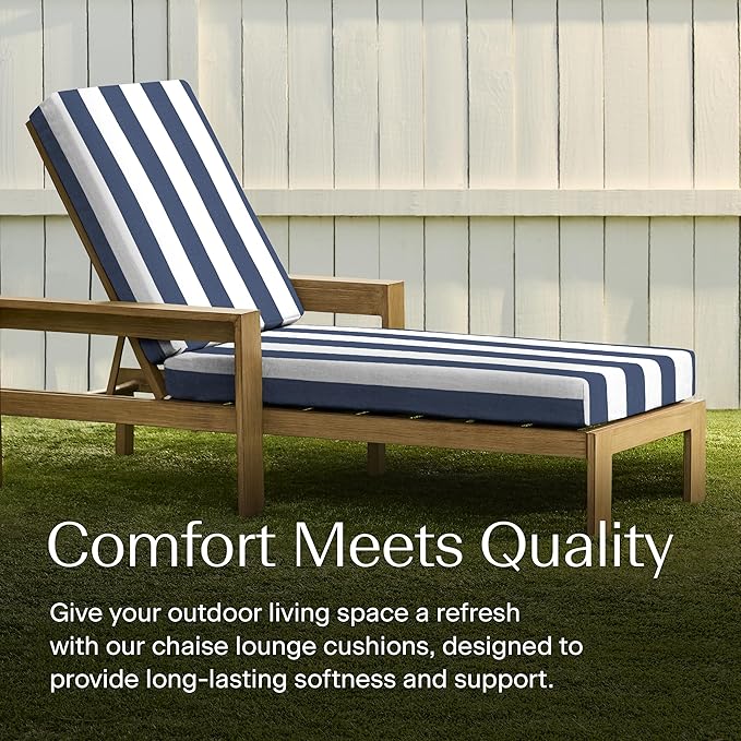 Honeycomb Outdoor Chaise Lounge Cushion for Patio Furniture, Water & Fade Resistant, Removable Cover, 21.5 x 70, Heritage Cabana Stripe Blue and White