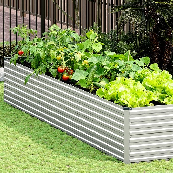Vengarus 12x2x2FT Galvanized Raised Garden Bed Kit, Deep Root Planter Box Outdoor Large Planter Raised Beds for Planting Flowers,Vegetables and Herbs-Silver