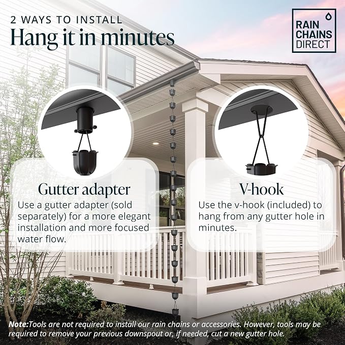 Rain Chains Direct - Flutes Rain Chain - 8.5 FT - Durable Black Powder-Coated Aluminum - Premium Rain Chains for Gutters