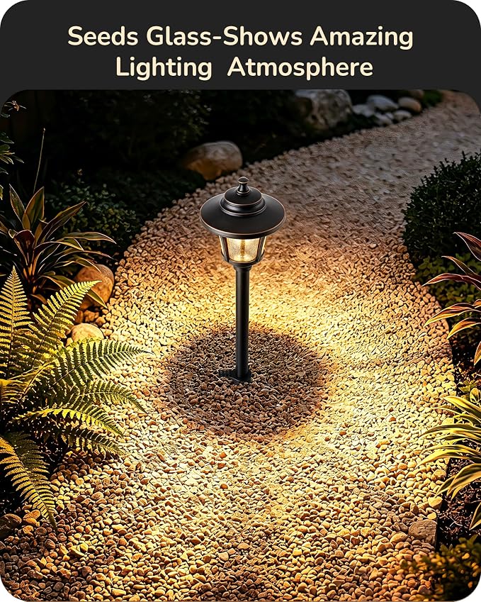 EDISHINE Low Voltage Landscape Lighting, 12V 3W 120LM 3000K Seed Glass Outdoor Landscape Path Lights with Connectors, ORB Waterproof Electric LED Pathway Light Wired for Walkway Garden Yard, 4 Pack