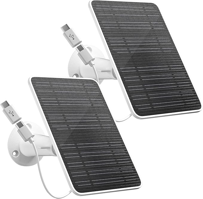 Solar Panel for Security Camera, 5W Solar Panel Charger Compatible with Eufycam 3/3C/2/2 Pro/2C/2C Pro/E/E20/E40/L20/L40/Solo/SoloCam Spotlight, Micro USB&USB-C Port IP65 Waterproof 10ft Cable, 2 Pack