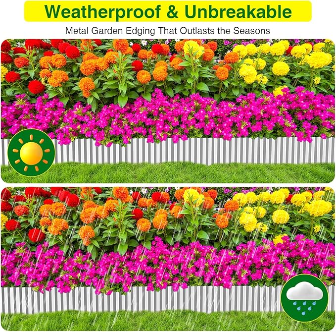 MIXC Corrugated Metal Garden Edging, Landscape Border for Lawn, Flower Bed & Paver (Silver, 8 Inch × 25FT)