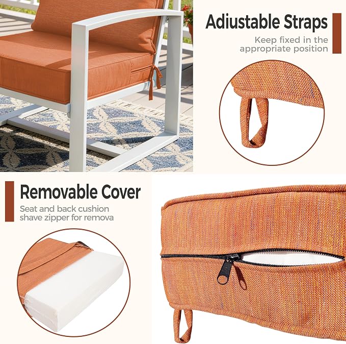 Art Leon 24 x 24 Outdoor Seat Cushion 30D High Density Foam Patio Chair Cushions with Non-Slip Backing Patio Cushions for Patio Furniture Porch Swing Garden Bench Camping Stadium Orange