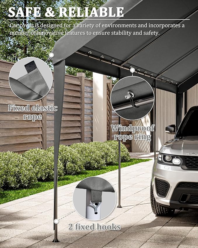 10 X 20 Ft Canopy Replacement Cover Heavy Duty Waterproof UV & Tear Resistant Car Tarp Canopy Tent Garage Top Shelter Oxford Cover with Ball Bungees (Frame is Not Included)