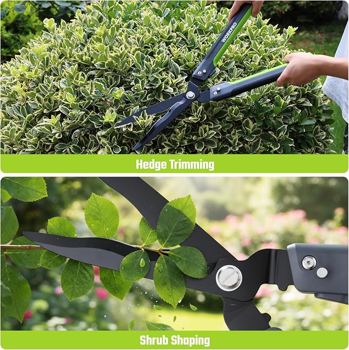 WORKPRO 23" Hedge Shears, Foldable Hedge Clippers with High-Carbon Steel, Manual Hedge Trimmers with Wavy Blades & Ergonomic Handle, Garden Shears for Hedges, Shrubs, Boxwood, Dense Garden Growth