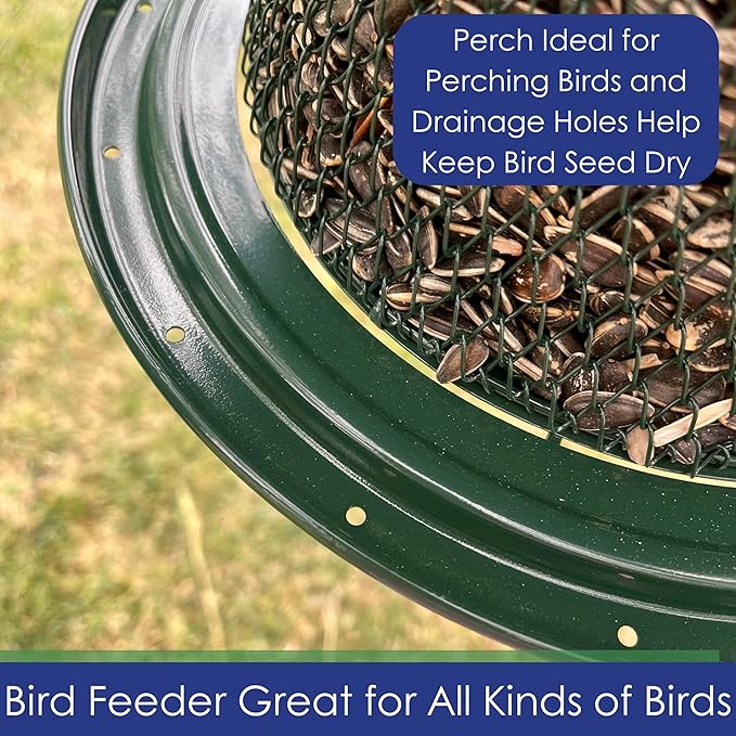 Collapsible Metal Mesh Bird Feeder with Tray - Green Cardinal Feeder - Holds 12 Cups of Sunflower Seeds