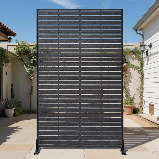 Outdoor Privacy Screen 72" H HDPE Decorative Freestanding Privacy Panel, Sandblasting Louvered Privacy Screens with Stand, Weather-Resistant Panel for Patio, Balcony, Backyard(6 Panels)