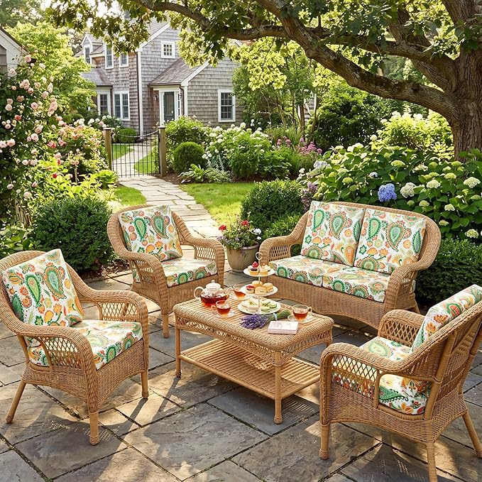 Newwiee 12 Pcs Patio Stretch Outdoor Cushion Covers Sofa Couch Cover Replacement Couch Slipcover Sofa Seat Chair Porch Patio Furniture Protector, Flexibility Washable(Colorful,Boho Paisley)