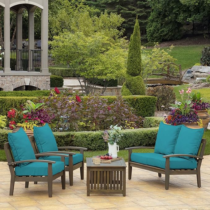Arden Outdoor Deep Seat Cushion Set (4-Pack), 22 in x 24 in, Weather-Proof, Rain-Proof, Fade Resistant Patio Cushion for Chair, Sofa, and Couch Lake Blue Leala