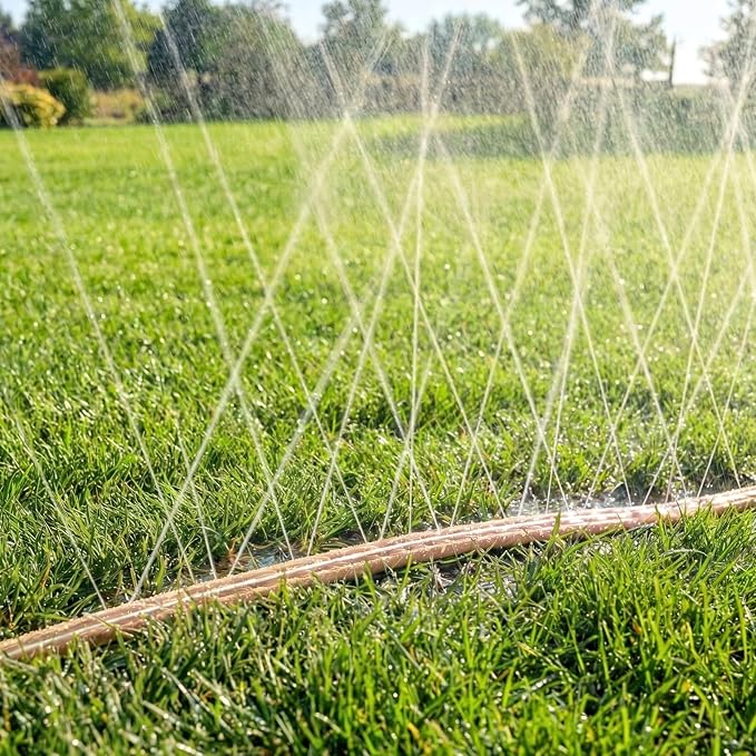 Sprinkler Soaker Hose 75 FT, Watering Hose with Holes, High-Efficiency Water-Saving Sprinklers System for Lawn and Garden with Staples