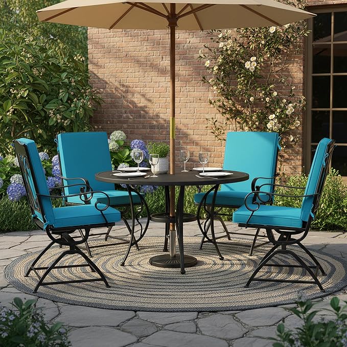 Summsun Patio Dining Chair Cushions with Non-Slip Bottom, Water Resistant Outdoor Seat Cushion with Ties, Removable Covers for Garden Lawn Patio Furniture, 44 x 20 Inch, Teal, Set of 4
