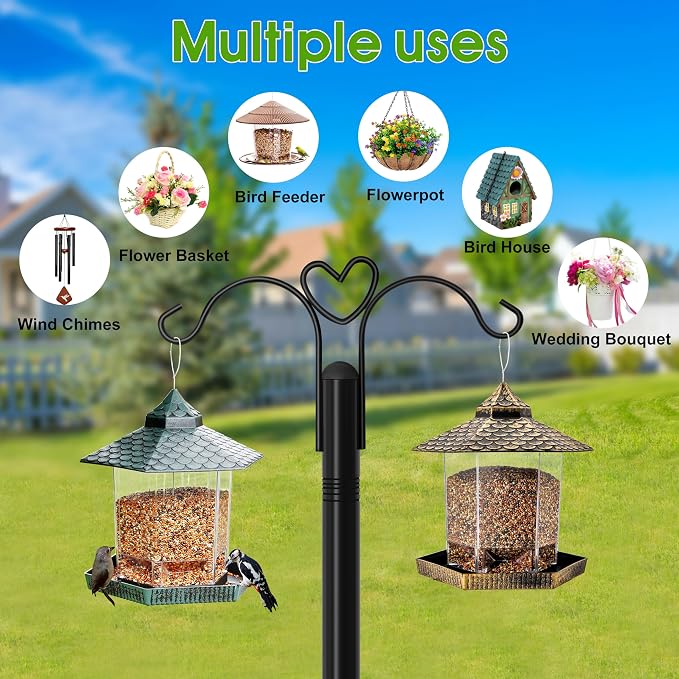 XDW-GIFTS Shepherds Hooks for Outdoor, 2-Pack 92 Inch Heavy Duty Bird Feeder Pole, Garden Pole for Hanging Plants, Lantern, Hummingbird Feeder, Hanging Plant Stand with 5 Base Prongs
