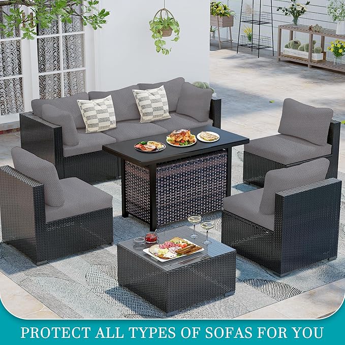 BIETYONE 12Pcs Stretch Patio Cushion Covers,Outdoor Couch Covers Replacement,Outdoor Couch & Sofa Slipcovers,for Patio Furniture Cushion Covers,Washable Reusable Furniture Protector (Grey,Cover Only)