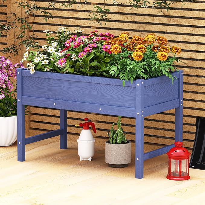 Raised Garden Bed Outdoor with Legs,HDPE Elevated Planter Box Rot-Resistant and Non-Cracking,Raised Beds for Gardening for Backyard, Patio, Balcony, 300lb Capacity Navy