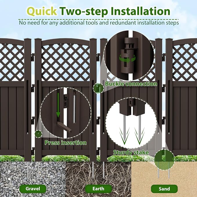 Devoko Outdoor Privacy Fence, 4 Fence Panels Privacy Screen Panels for Outside and Yard, Resin Air Conditioner Lattice Fence for Trash Can (Brown)