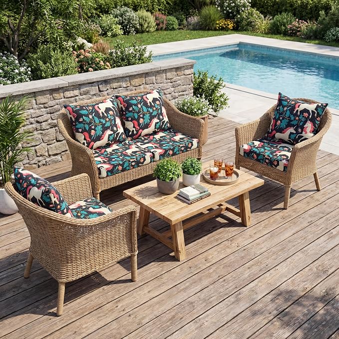 UNIKOME Outdoor Seat Cushions 24 X 24 Inch - Water-Resistant & Fade Resistant, Removable Cover Patio Furniture Cushions for Chair, Sofa, Couch, Wicker, Unicorn