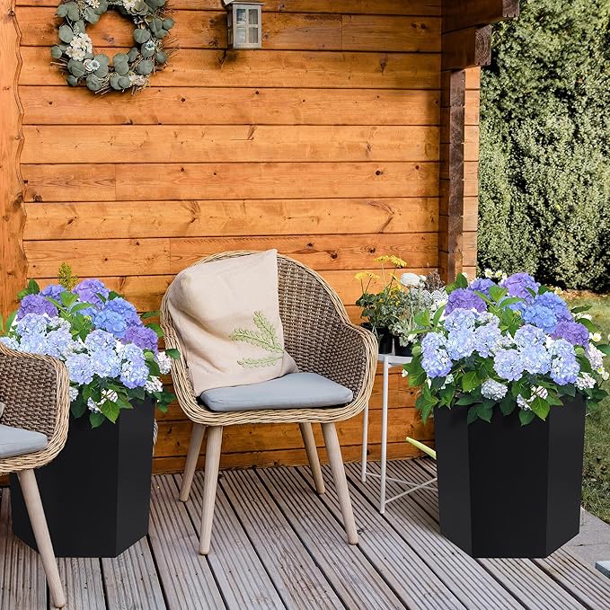 IDEALHOUSE 16" Tall Planters Set of 2, Self Watering Flower Pots, with Water Level Gauge, Drainage Hole & Wheels, Outdoor ＆ Indoor Planter Pots for Garden, Patio, Balcony