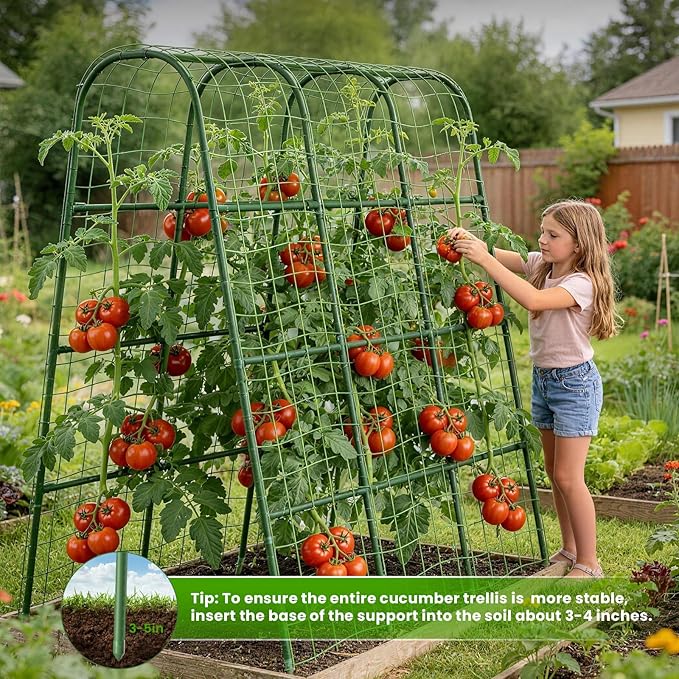 Cucumber Trellis for Raised Bed, U-Shape Garden Trellis for Climbing Plants Outdoor, Metal Arch Vegetables Trellis, Plant Support for Grape Vine Beans Squash Peas Flower
