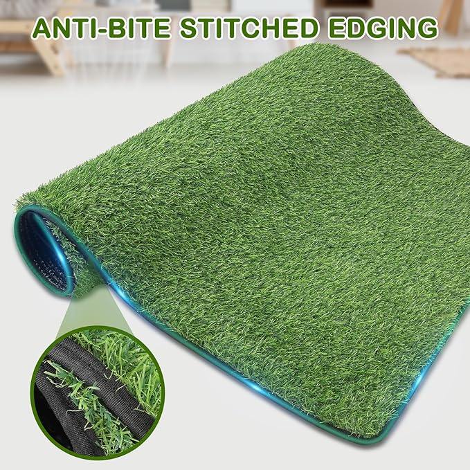 Artificial Grass for Dogs Potty, Reusable Pet Training Mat for Home and Travel, Washable Hemmed Edge Grass Pee Pad with Drainage Holes, Easy to Clean (31"x51")