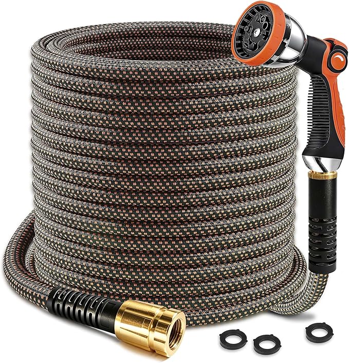 Garden Hose 50ft, Non-Expanding Lightweight Kink-Free Water Hose, Flexible Outdoor Hose with Aluminum Fittings, Abrasion Resistant & Easy to Store for Yard, Lawn, Car Washing, Watering