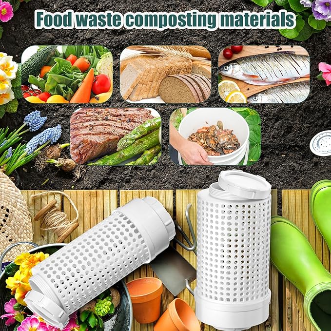 Blosssound 4 Pcs Inground Worm Composter Outdoor Farm Compost Bin Reducing Food Waste Composting Systems Sustainable Worm Composter for Raised Garden Beds at Home