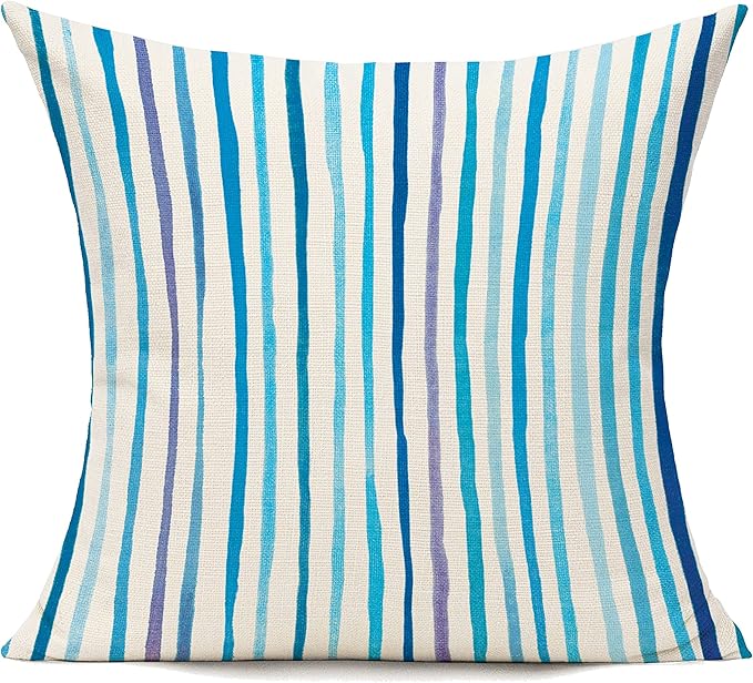 All Smiles Outdoor Blue Throw Pillow Covers for Patio Bench Garden Porch Sunbrella Furnitures Sage Lines Stripes Cushion Cases Decorative 16x16 Set of 2 for Sofa Couch