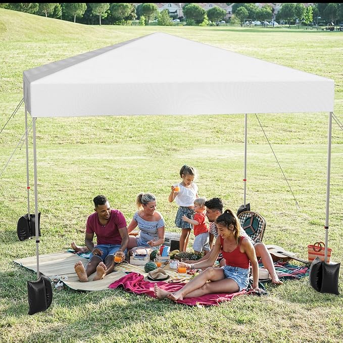 10x10 ft Pop Up Canopy Tent, 1-Person Setup Instant Shelter with Wheeled Bag & 4 Sandbags, Silver Coated Waterproof Sunproof Patio Canopy for Party Camping Outdoor Activities