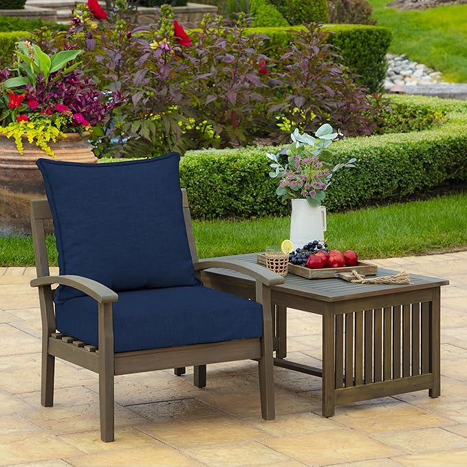 Arden Outdoor Foam Deep Seat Cushion Set (2-Pack), 24x24, Premium High-Density Foam, Never Flattens, Weather-Proof for Patio Chair Sofa Couch, Sapphire Blue Leala