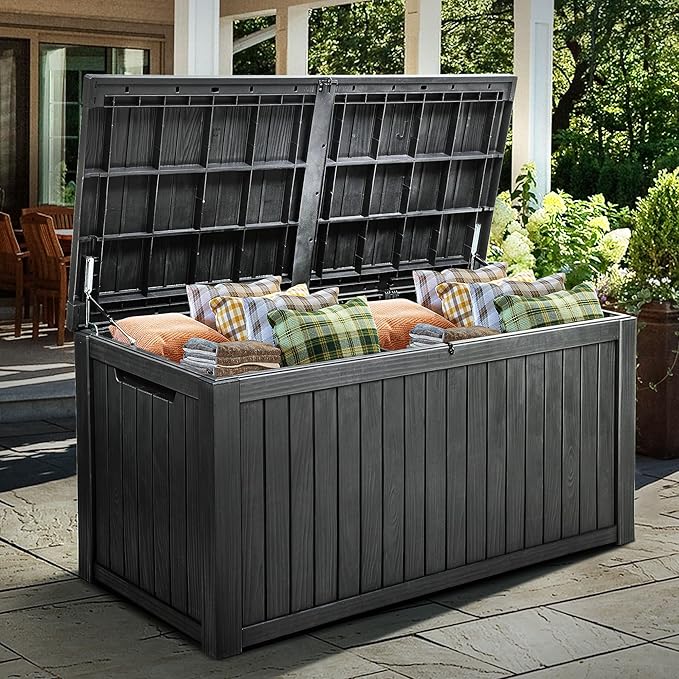 YITAHOME 220 Gallon Large Outdoor Storage XL Deck Box w/Divider for Patio Furniture,Outdoor Cushions, Garden Tools, Sports Equipment and Pool Supplies, Waterproof, Resin, Lockable, Black