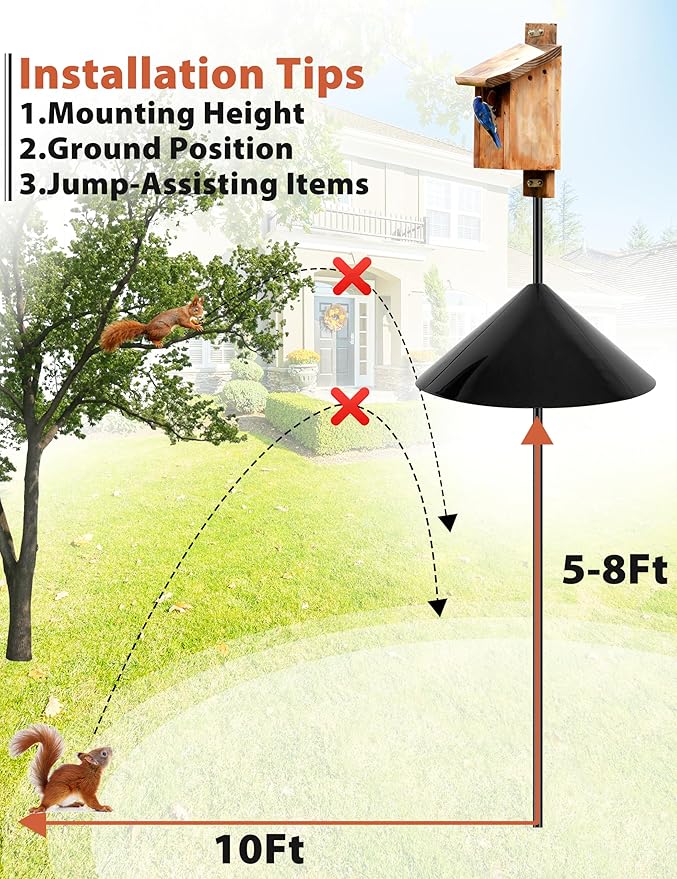 Squirrel Baffle,19-Inch Squirrel Baffle for Bird Feeder Pole,Squirrel-Proofs for Outdoor Shepherd's Hooks，Outside Pole Mount Squirrels Guard (Black)