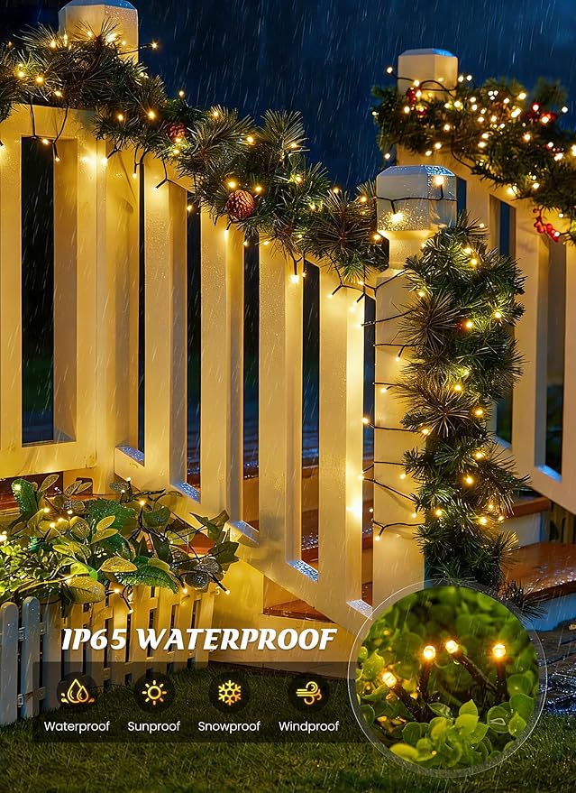 Brightown Solar String Lights Outdoor, 4 Pack Total 160FT 400 LED Solar Powered Lights Waterproof with 8 Modes, Auto On/Off, Patio Lights for Outside Tree Garden Balcony Party Decor (Warm White)