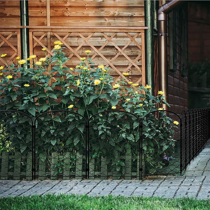 Decorative Garden Fence 10 Pack, 24in(H) x 10.8ft(L) Animal Barrier Fence, Rustproof Metal Fencing for Yard, Dog Rabbits Wire Section Garden Edging Border for Yard Patio Garden, Arched