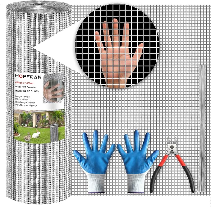 HOPERAN Hardware Cloth 1/2 Inch 48 x 100 ft - 19 Gauge Chicken Wire Fencing Mesh, Hot Dipped Galvanized After Welding, Wire Fence Rolls for Garden Fencing, Gopher Wire Rabbit Wire Poultry Netting