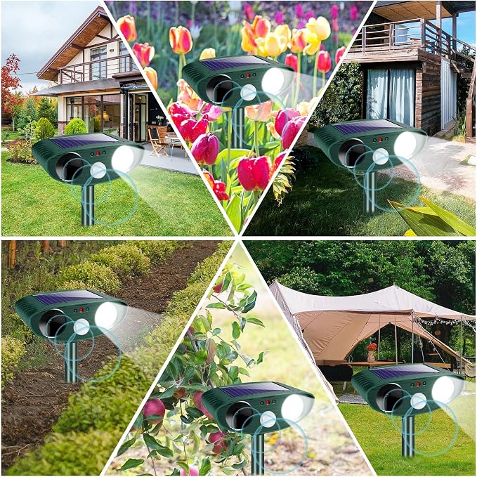 Sonic Fortress Pro Deer Repellent Devices,Sonic Deer Repeller Cat Deterrent Solar Squirrel Rabbit Racoon Repellent Outdoor Ultrasonic Animal Repeller Waterproof with Motion Sensor for Yard Garden