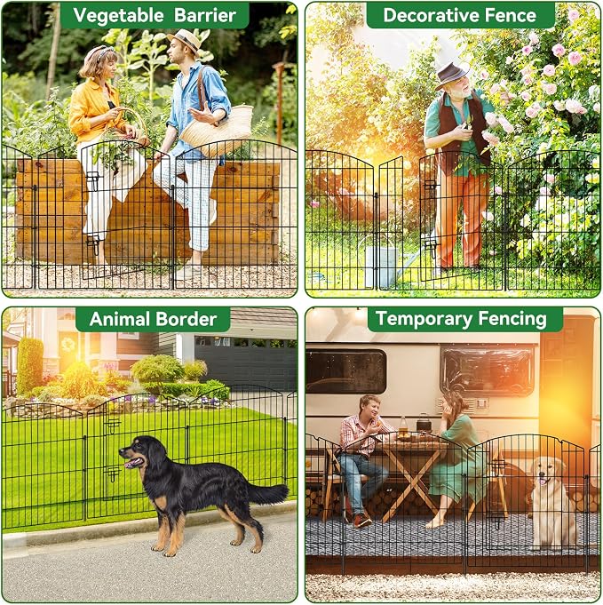 GOTGELI No Dig Decorative Garden Fence with Gate 32in(H) x 22ft(L), 9 Panels+1 Gate+11 Stakes, Rustproof Metal Animal Barrier, Temporary Dog Fencing Outdoor for Yard, Patio, Flower Bed, Landscape