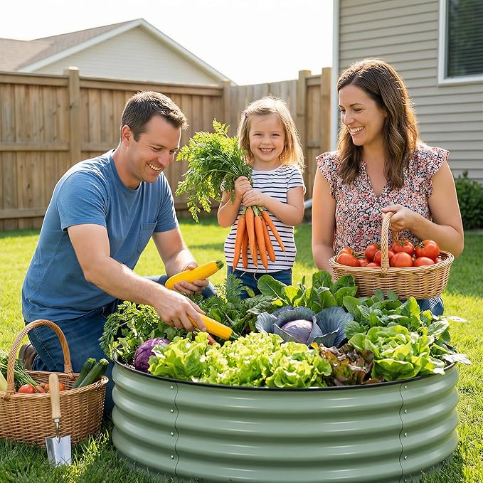 SPONVATT 2Pcs Round Galvanized Raised Garden Bed Kit 24 x 12 Inch Metal Planter Box Outdoor with Safety Rubber Edge Trim Rust Proof Weather Resistant Circular Steel Garden Beds Sage Green 12 Inch Deep