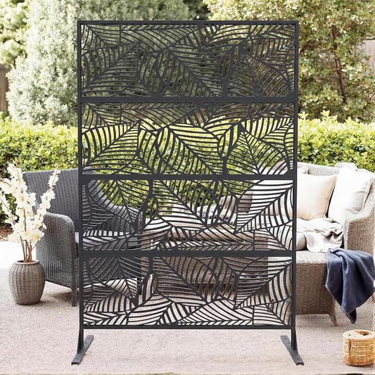 Metal Privacy Screen Outdoor - 71"x46" Freestanding Privacy Panels for Patio, Deck, Lawn & Garden, Weather-Resistant Rustproof Room Divider with Stand