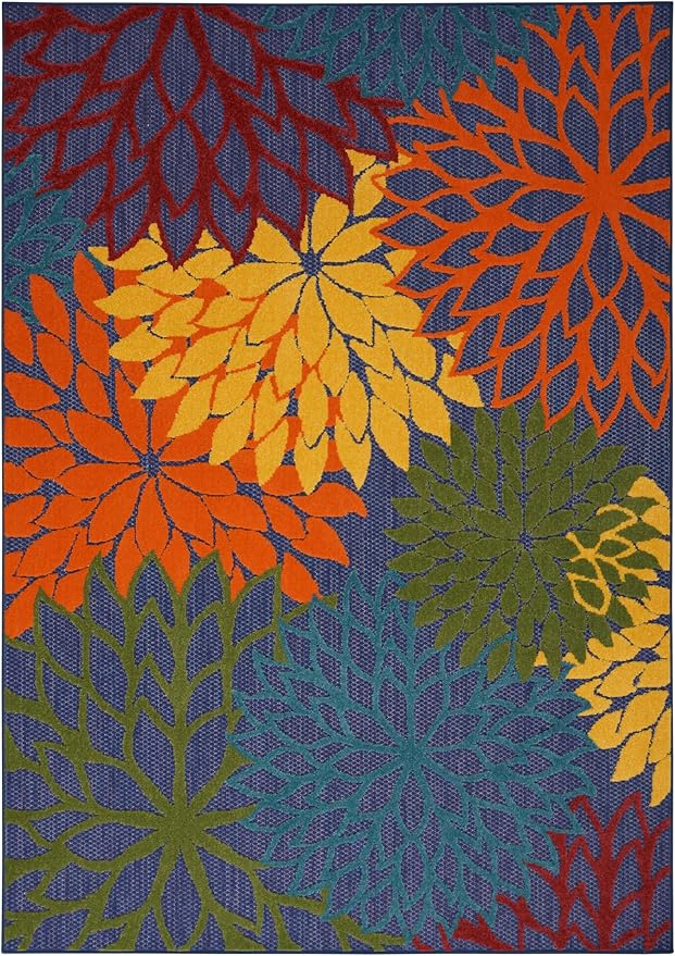 Nourison Home Aloha Indoor-Outdoor Navy Multicolor 6' x 9' Area Rug, Easy-Cleaning, Non Shedding, Bed Room, Living Room, Dining Room, Backyard, Deck, Patio (6x9)