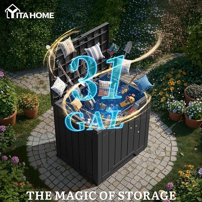 YITAHOME 31 Gallon Deck Boxes Set of 2, Lockable Outdoor Storage Bins for Patio Cushions, Garden Tools, Weather-Resistant Resin Storage Solution, Black