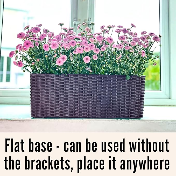 LaLaGreen Wall Planters Outdoor (20 Inch, 4 Pack) Brown Rectangular Window Flower Boxes with Brackets Self Watering System, Vertical Wall Mounted Plant Pot Container Herb Garden Balcony Indoor Decor